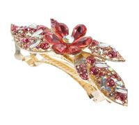 Lurrose Pince à Cheveux Fleurie Strass Scintillants, Clip à Ressort en Métal Rose, Accessoire pour Cheveux Femme, Barrette Décorative pour Chignon et Coiffure Élégante, Mariage et Soirée