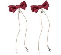Lurrose Pince à Cheveux Rouge avec Nœud et Pompon en Alliage, Lot de 2 Pièces, Accessoire de Cheveux Mode pour Femmes et Filles, Design Élégant Qui Ne Tombe Pas, Usage Quotidien