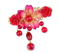 Lurrose Pince à Cheveux Rouge Vintage Ressort, Accessoire Rétro pour Coiffure Chinoise, Épingle Élégante et Solide, pour Fêtes, Costumes Hanfu et Usage Quotidien