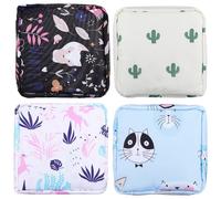 Lurrose Pochettes en Nylon Portable pour Serviettes Hygiéniques Lot de 4 Fermeture Éclair, Protection Intime Plusieurs styles pour L'école Travail Plusieurs styles