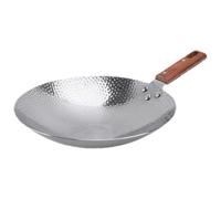 Lurrose Poêle Wok Inox 22 Cm Manche en Bois Unique, Poêle Antiadhésive Polyvalente pour Sauté, Fruits de Mer Cuisine en Plein Air, Ustensile la Cuisine Professionnel Solide et Facile