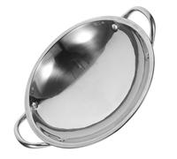 Lurrose Poêle Wok Ronde Inox 24 Cm avec Double Poignée, Cuisson Rapide et Uniforme, Casserole Polyvalente pour Fondue, Ramen et Friture, Ustensile Cuisine Résistant la Chaleur,