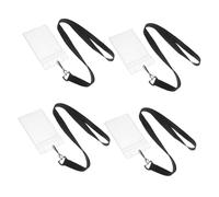 Lurrose Porte-badge Étanche Rigide Transparent 4 Pièces Lanière Porte-badge Cordon Nominatif Protection Cartes D'identité Usage Professionnel Bureau Élève Infirmier