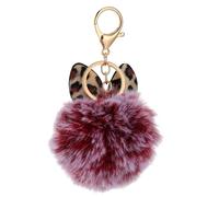 Lurrose Porte-clés Femme Pompon en Peluche Motif Léopard, Accessoire de Paquet en Alliage et Cuir Pu, Décoration Chic pour Clés de Voiture ou Paquet à Main