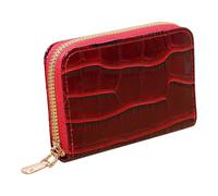 Lurrose Portefeuille Multifonction pour Femmes à Plusieurs Compartiments, Petit Porte-Monnaie Rouge en Similicuir Effet Pierre, Étui à Cartes Accordéon Pratique et Léger Fermeture Éclair,