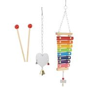 Lurrose Poulet Bois Suspendu avec Miroir pour Poules et Oiseaux à Mâcher Ludique pour Décompression et Jeu Exploration Set Accroche Mobile