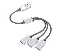 Lurrose Répartiteur USB 3 Ports 1 Mâle vers 3 Femelles Câble D’Extension USB Argenté pour Ordinateur Portable et Voiture Connexion Multiple Stable sans Pilote Compatible et Disques Durs