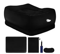 Lurrose Repose-Pieds Gonflable Réglable Noir Pompe à Air, Masque de Sommeil, Paquet de Rangement et Housse Anti-poussière - Coussin Confortable pour Jambes, Voyage en Avion, Bureau