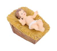 Lurrose Sculpture de L'Garçon et Filles Jésus en Résine avec Crèche et Lit Carré Statue Religieuse Miniature pour Décoration de Noël Ornement de Bureau Paisible et Artisanat Décoratif