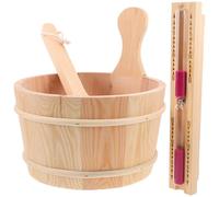 Lurrose Seau de Sauna en Bois 4l avec Louche et Sablier Étanche, Kit Accessoire Sauna pour Hammam et Spa, Poignée Ergonomique, Usage Bain et Spa Traditionnel