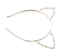 Lurrose Serrage-tête à Oreilles de Chat Creuses en Alliage Doré Perles Artificielles, Bandeau Mignon pour Cheveux, Accessoire Coiffure Féminin Fête, Usage Quotidien, Look