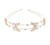 Lurrose Serrage-tête Double Bande en Alliage de Zinc Doré Strass, Bandeau Décoratif Élégant pour Filles et Femmes, Accessoire de Fête et Photo, Mariage et Cérémonies