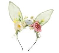 Lurrose Serrage-tête Mignon et Élégant Oreilles de Lapin Décoré de Fleurs Réalistes en Tissu Léger Accessoire Cheveux pour Séances Photo en Extérieur et Fêtes pour Adolescentes