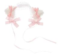 Lurrose Serrage-tête Oreilles de Chat en Tissu Dentelle Rose Style Lolita Nœud pour Accessoires de Fête et Cosplay Carnaval