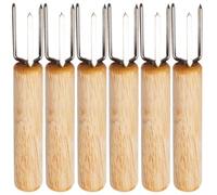 Lurrose Set de 6 Fourchettes à Maïs Réutilisables en Acier Inoxydable Manche en Bois, Porte-épis de Maïs Pratique pour Barbecue, Camping et Pique-niques