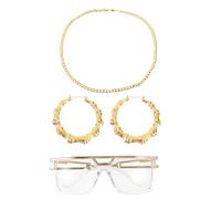 Lurrose Set de Bijoux Hip Hop Vintage pour Femme Collier Bracelet et Lunettes Rétro Années Accessoires Déguisement Rapper Chic et Authentique