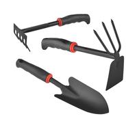 Lurrose Set de Outils de Jardinage Pelle Large Râteau et Binette Double-Face avec Manche Antidérapant Accessoires pour Désherbage et Plantation Intérieur et Balcon Noir