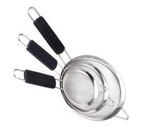 Lurrose Tamis à Farine Domestique en Acier Inoxydable 3 Pièces Poignée Noire, Passoire à Aliments Frits et Tamisage Manuel, Ustensile Cuisine Polyvalent pour Farine et Friture