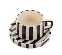 Lurrose Tasse à Café en Céramique Rayée 300 Ml Soucoupe pour Jus et Latte Coffret Présent au Bureau