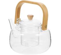 Lurrose Théière en Verre avec Infuseur 1000ml pour Plaque de Cuisson, Poignée en Bois, Sépare les Feuilles de Thé et Extrait la Saveur, Préparation du Thé