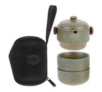 Lurrose Théière Kung Fu Portable en Céramique Noire, Set de Voyage 1 Théière 2 Tasses, Service à Thé Personnel Résistant la Chaleur pour Maison et Extérieur, Coffret Thé Compact et Léger