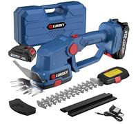 LURSKY Taille-haie sans fil 2 en 1 21 V pour cisaillement et taille-arbustes 2,0 Ah avec chargeur de batteries (bleu foncé et 2 piles)