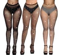 LURVOUS 3 Paires Collant Paillette Femme, Collants Résille Pailletés Collants Résille Strass Collant Fantaisie, Collants Strass Collants Taille Haute Scintillants Collants de Fête à Paillettes