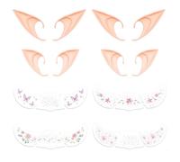 LURVOUS 4 Paires Oreille Elfe, Elf Ears avec Autocollants Taches de Rousseur, Fée Lutin Vampire Fausses Oreilles Pointues, Bal Masqué Cosplay Parure d'oreille, Fête Accessoires Décoratifs (Nude)