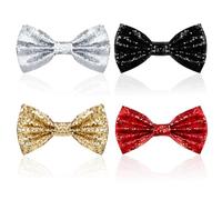 LURVOUS 4 Pièces Noeud Papillon Paillette, Nœud Papillon Scintillant Pré-noué avec Strass, Noeud Papillon Brillant pour Homme, Accessoires Paillettes pour Fêtes, Carnavals (4 Colors)