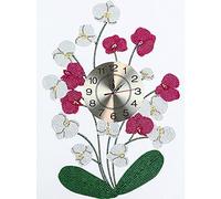 LUSandy Kit d'horloge de peinture diamant 5D à faire soi-même pour adultes - Fleur rose et blanche - Forage partiel - Horloge murale en strass en cristal - Peinture par numéro - Décoration murale