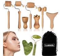 LUSARIS - Kit de madérothérapie faciale + gua sha facial et rouleau jade authentique 9 pièces - Kit de massage facial raffermissant - Pack de 9 massages faciaux premium avec gouasha faciale et rouleau