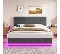 Luscriate - Lit combiné en Velours Côtelé 180x200cm Hydraulique Grand Stockage Caché Avec LED et USB-C Idéal Petits Espaces