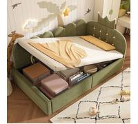 Luscriate - Lit hydraulique pour enfant 90x200 cm,lit avec rangement et barrières en L des deux côtés,lit simple en velours,Vert