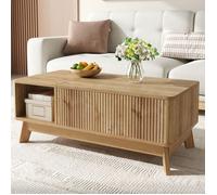 LUSCRIATE - Table basse réglable avec rangement Pieds en bois massif étagères latérales ouvertes Couleur bois.
