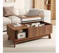 LUSCRIATE - Table basse relevable lisse avec étagères latérales ouvertes, Meuble de salon multifonction, Noyer