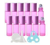 LusDoly 12 Pièces 5ml Bouteilles en Verre Rose Vides,Essentielles Flacon Roll On avec Couvercle Vide Rechargeable pour Stocker Des Huiles Essentielles, Lotions, Parfums