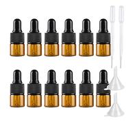 LusDoly 12 Pièces Flacon Aromathérapie 1ml en Verre Ambré avec Bouchon Compte Gouttes Pipette, Mini Bouteilles Compte-gouttes en Verre Vides Pour Huiles Essentielles avec Entonnoir