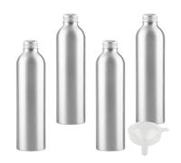 LusDoly 4 Pièces 30ml Aluminium Flacon, Bouteille en Aluminium Argent avec Bouchon en Aluminium Fileté Argent Pour Cosmétique Shampooing Salle de Bains Hôtel Voyage