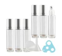 LusDoly 6 Pièces 10ml Bouteilles en Verre Transparente Vides,Essentielles Flacon Roll On avec Couvercle Argent Vide Rechargeable pour Aromathérapie