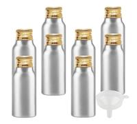 LusDoly 8 Pièces 30ml Aluminium Flacon, Bouteille en Aluminium Argent avec Bouchon en Aluminium Fileté Or Pour Cosmétique Shampooing Salle de Bains Hôtel Voyage