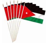 LUSEOAN Lot de 20 petits drapeaux de la Jordanie sur bâton en bois miniatures, décorations de drapeau hachémite du Royaume de Jordanie, 12,7 x 20,3 cm