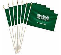 LUSEOAN Lot de 20 petits drapeaux de l'Arabie saoudite sur bâton en bois - Décorations miniatures à main - 12,7 x 20,3 cm