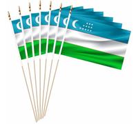 LUSEOAN Lot de 20 petits drapeaux de l'Ouzbékistan sur bâton en bois - Décorations miniatures de la République d'Ouzbékistan - 12,7 x 20,3 cm