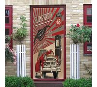 LuSeven autocollant cuisine Rouge voiture station-service 85x215cm(33.46 inches * 84.64 inches) Autocollant 3D Stéréo de Porte, Sticker De Porte Trompe l'oeil Moderne Art Auto-adhésif Poster PVC Stick