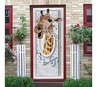 LuSeven Peinture décorative autocollants de porte 3d Girafe animal notes de musique 40x120cm(15.74 inches * 47.24 inches) 3D porte autocollant vinyle Mural couloir auto-adhésif amovible papier peint d