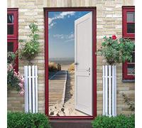 LuSeven poster mural mer Porte plage promenade 90x215cm(35.43 inches * 84.64 inches) Stickers De Porte 3D Muraux Trompe l'oeil Intérieure Salon Imperméable Amovible Autocollants Decoration