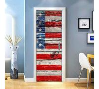 LuSeven poster porte Vintage planche de bois USA drapeau 85x215cm Autocollants De Porte 3D Stickers Porte Poster Couloir 3D Papier Peint Porte Trompe L'Oeil Pour Salon Chambre Décoration