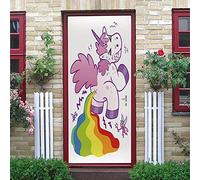 LuSeven poster toilette Licorne arc-en-ciel dessin animé 40x120cm(15.74 inches * 47.24 inches) Stickers de Porte PVC Imperméable Trompe l'œil Décoration Papier Peint Murale pour Salon Cuisine Chambre