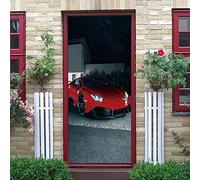 LuSeven sticker porte Rouge voiture supercar 90x215cm(35.43 inches * 84.64 inches) Sticker De Porte Trompe l'oeil Effet 3D Intérieure Muraux PVC Stickers Salle De Bain Cuisine Décoration Mur Muraux Pv