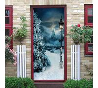 LuSeven sticker porte Scène de neige lampadaire pin château 40x120cm(15.74 inches * 47.24 inches) Imperméable Stickers Stickers De Porte Chambre À Coucher De Salon De 3D Moderne Détachable Autocollant